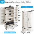 72 Inch Tall Farmhouse Kitchen Pantry Cabinet Stylish Storage Cupboard