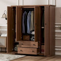 Freestanding 4 Door Wardrobe Armoire with 2 Drawers and Hanging Rods for Clothes Storage