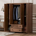 Freestanding 4 Door Wardrobe Armoire with 2 Drawers and Hanging Rods for Clothes Storage