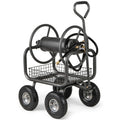 Portable Garden Hose Reel Cart Holds 300FT of 5/8" Large Capacity, Heavy Duty Metal Hose Cart with 4 Wheels & Storage Basket for Lawn Yard