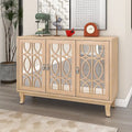 Mirrored Buffet Cabinet with Glass Doors and Silver Handles 3 Door Sideboard for Living Room, Hallway, and Dining Room