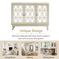 Mirrored Buffet Cabinet with Glass Doors and Silver Handles 3 Door Sideboard for Living Room, Hallway, and Dining Room