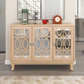Mirrored Buffet Cabinet with Glass Doors and Silver Handles 3 Door Sideboard for Living Room, Hallway, and Dining Room