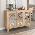 Mirrored Buffet Cabinet with Glass Doors and Silver Handles 3 Door Sideboard for Living Room, Hallway, and Dining Room