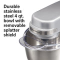 Hamilton Beach 4 Quart Stand Mixer for Kitchen, 7 Speeds, Tilt Head, Dough Hook, Whisk & Flat Beater, White
