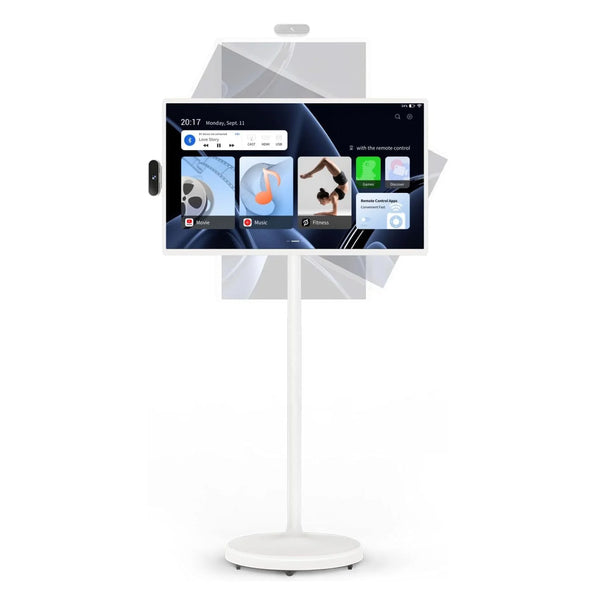 32 Inch Portable TV, 1080P FHD Rolling TV on Wheels with Rotatable Touch Screen, Android 13 OS, 8G RAM+128G Storage, Built in Battery, Full Swivel