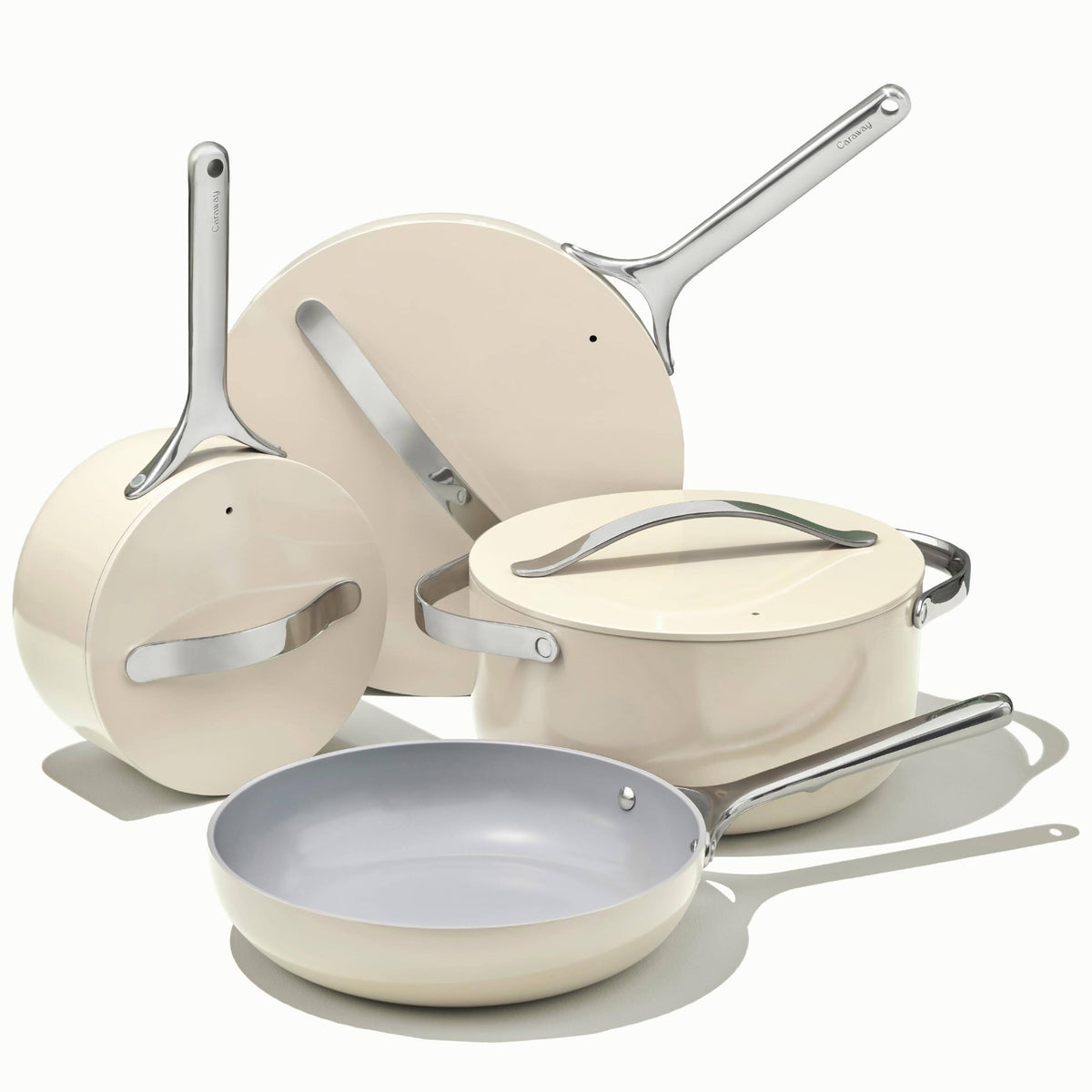 Caraway Home Non Stick Ceramic Cookware Set, 7-Piece Cream